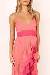 BomBon Tiered Maxi Dress - Coral Hot Pink