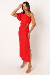 Kimmie One Shoulder Cut Out Midi Dress - Red
