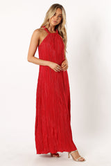 Melody Plisse Halter Maxi Dress - Red