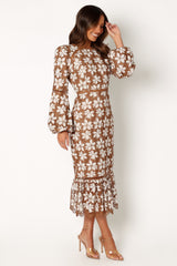 Pierre Long Sleeve Lace Maxi Dress - Mocha