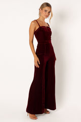 Lexie Velvet Jumpsuit - Burgundy