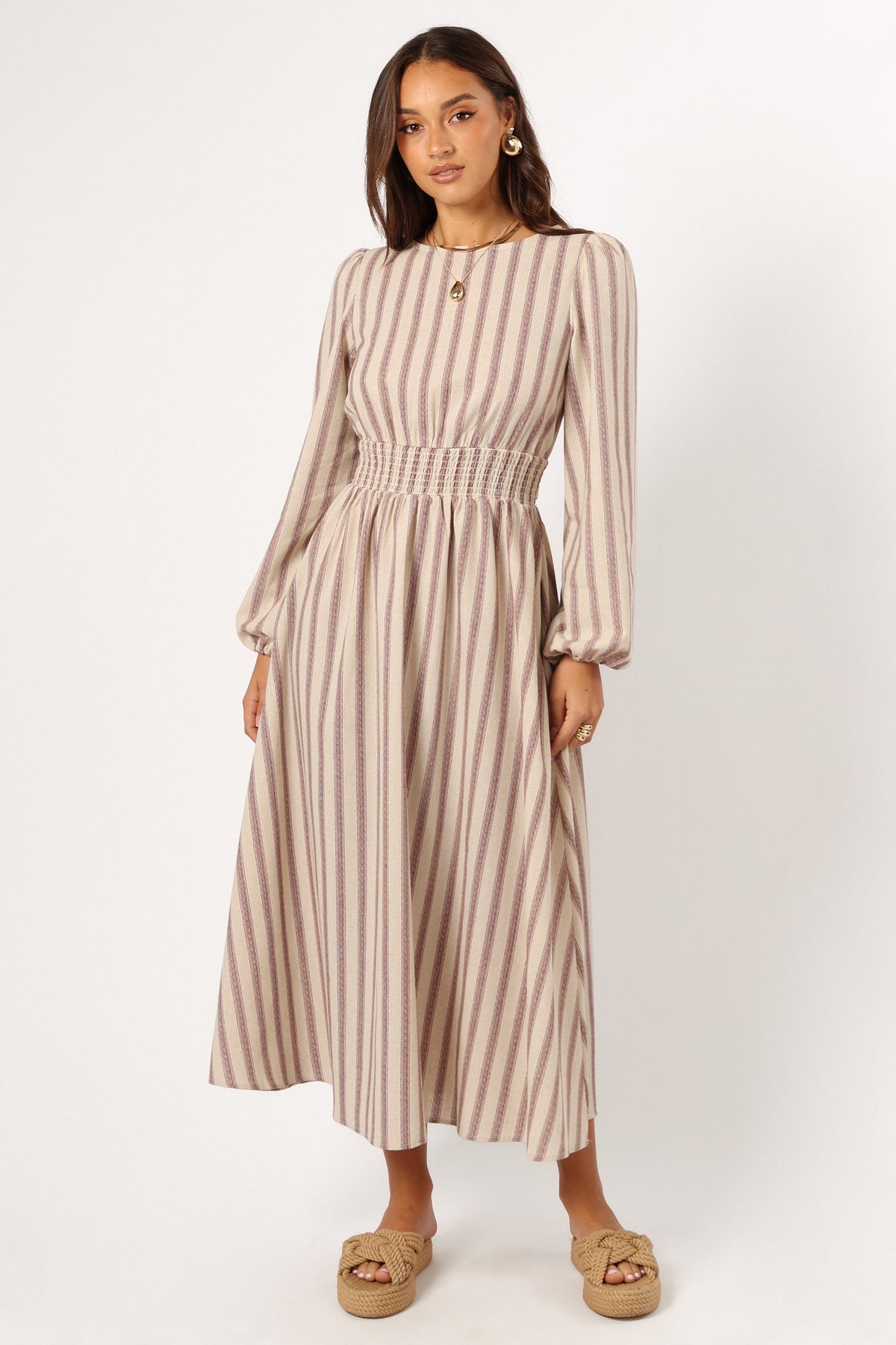 Jimi Long Sleeve Maxi Dress - Brown Stripe