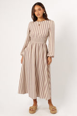 Jimi Long Sleeve Maxi Dress - Brown Stripe