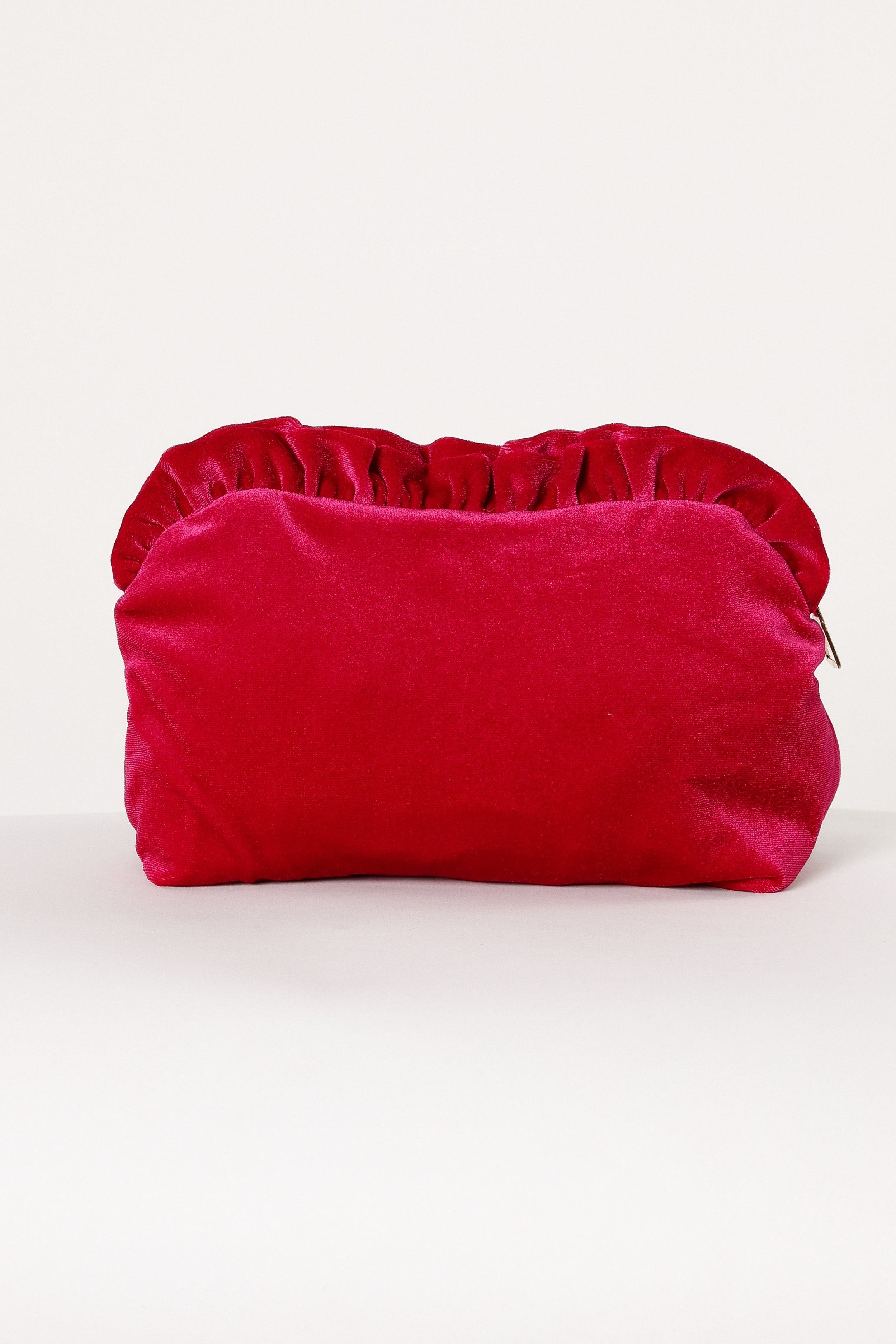 Large Velvet Ruffle Pouch - Magenta