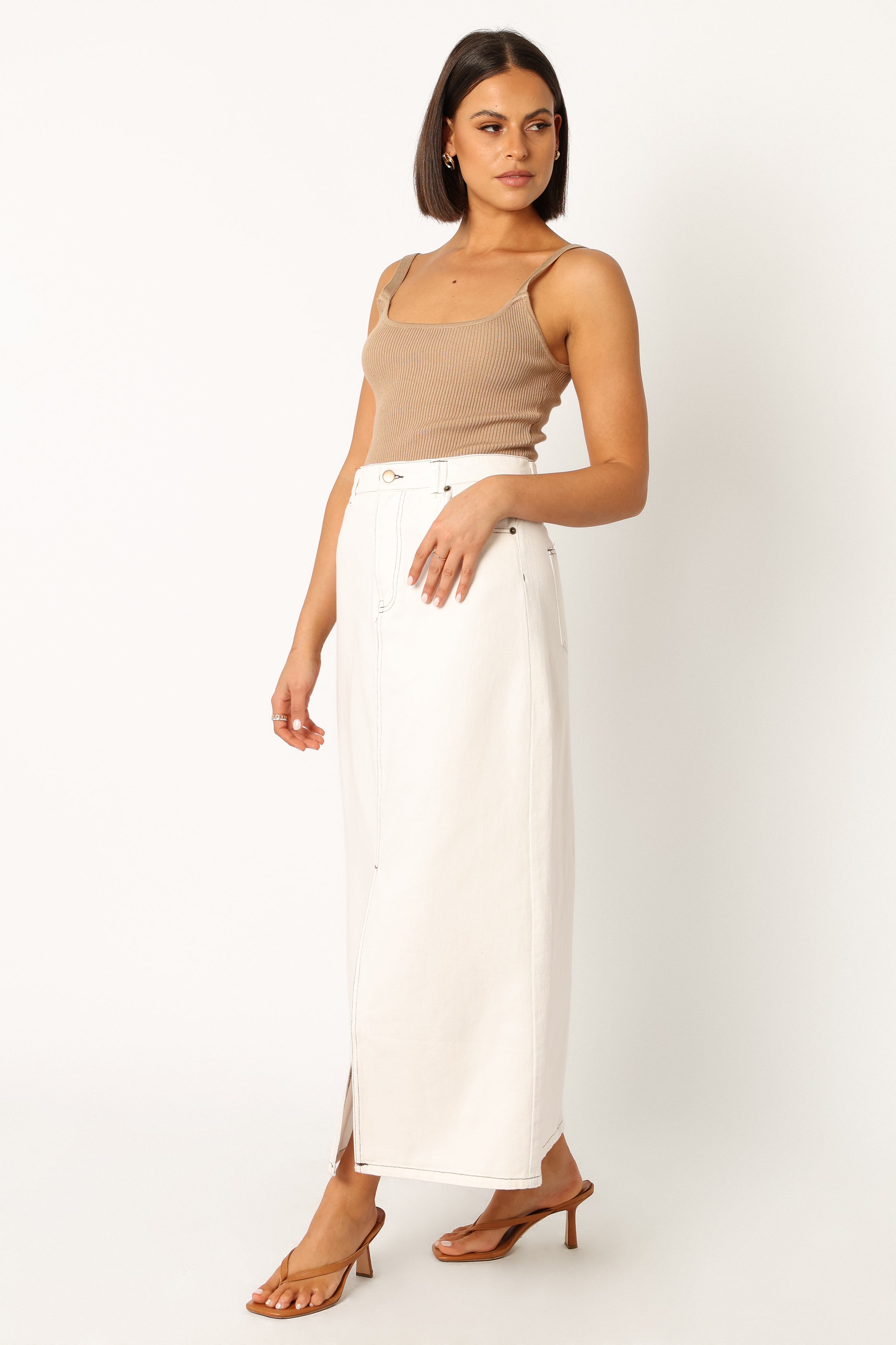 Rana Denim Midi Skirt - White
