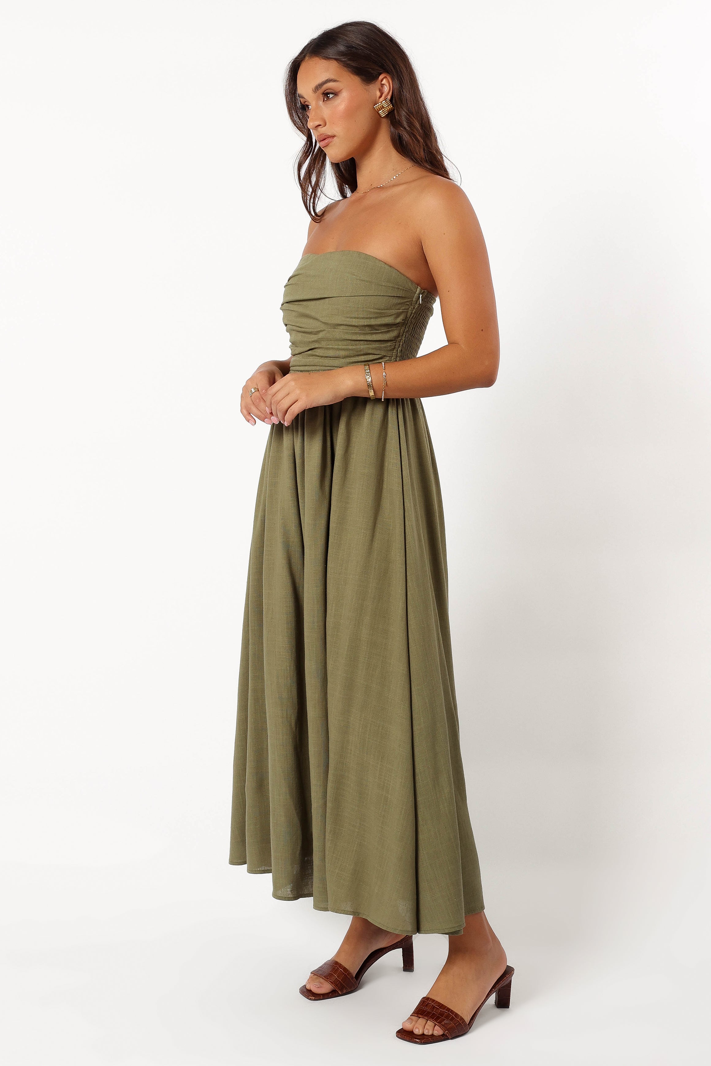 Kayt Strapless Dress - Olive Green