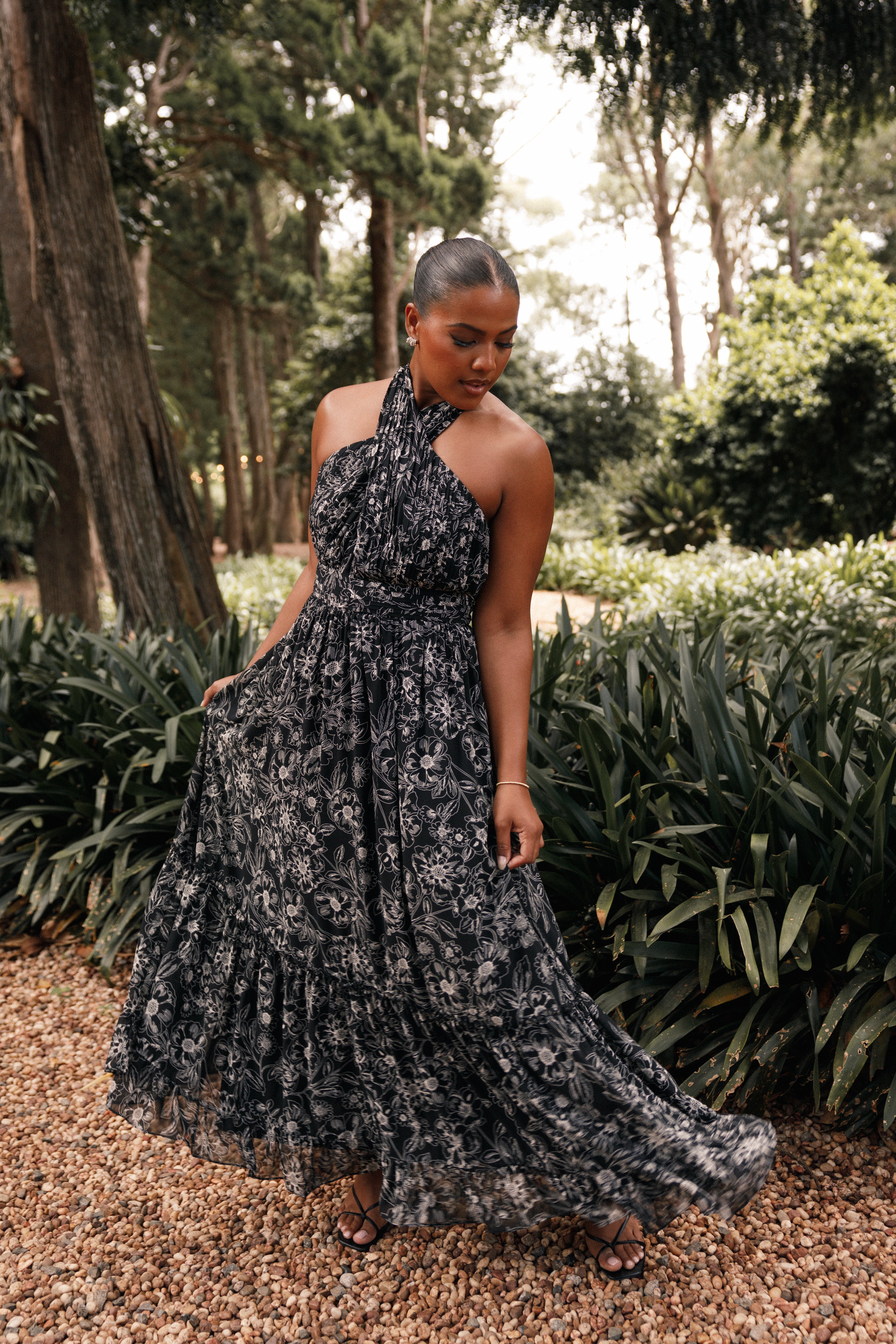 Lennon Halterneck Maxi Dress - Black Floral