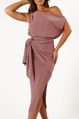 Santiago Off Shoulder Midi Dress - Dusty Rose