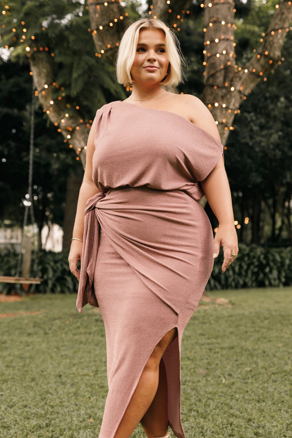 Santiago Off Shoulder Midi Dress - Dusty Rose