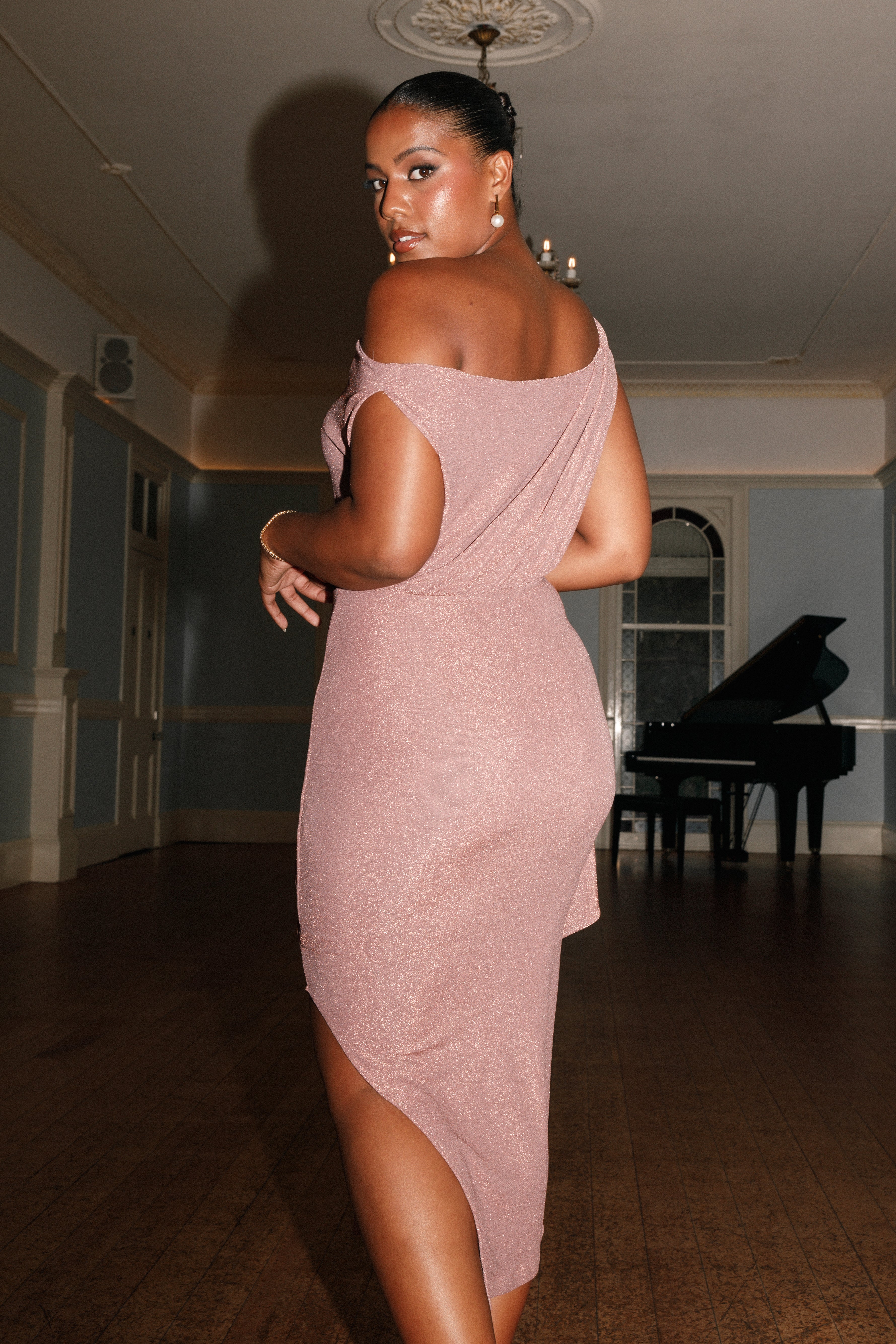 Santiago Off Shoulder Midi Dress - Dusty Rose