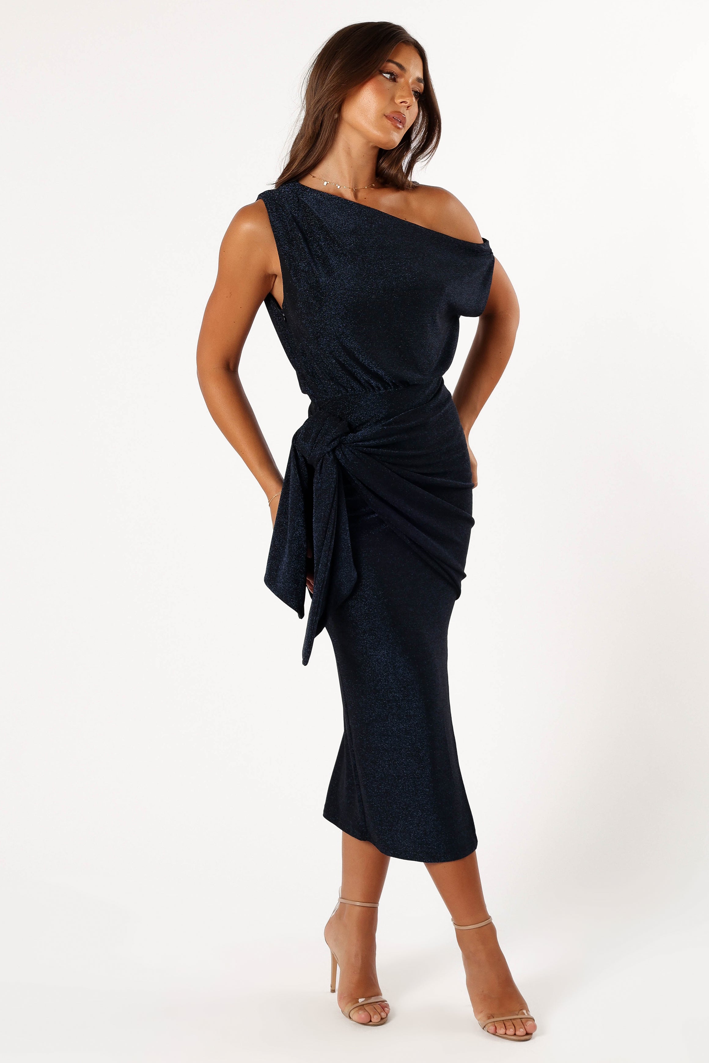 Santiago Off Shoulder Midi Dress - Navy