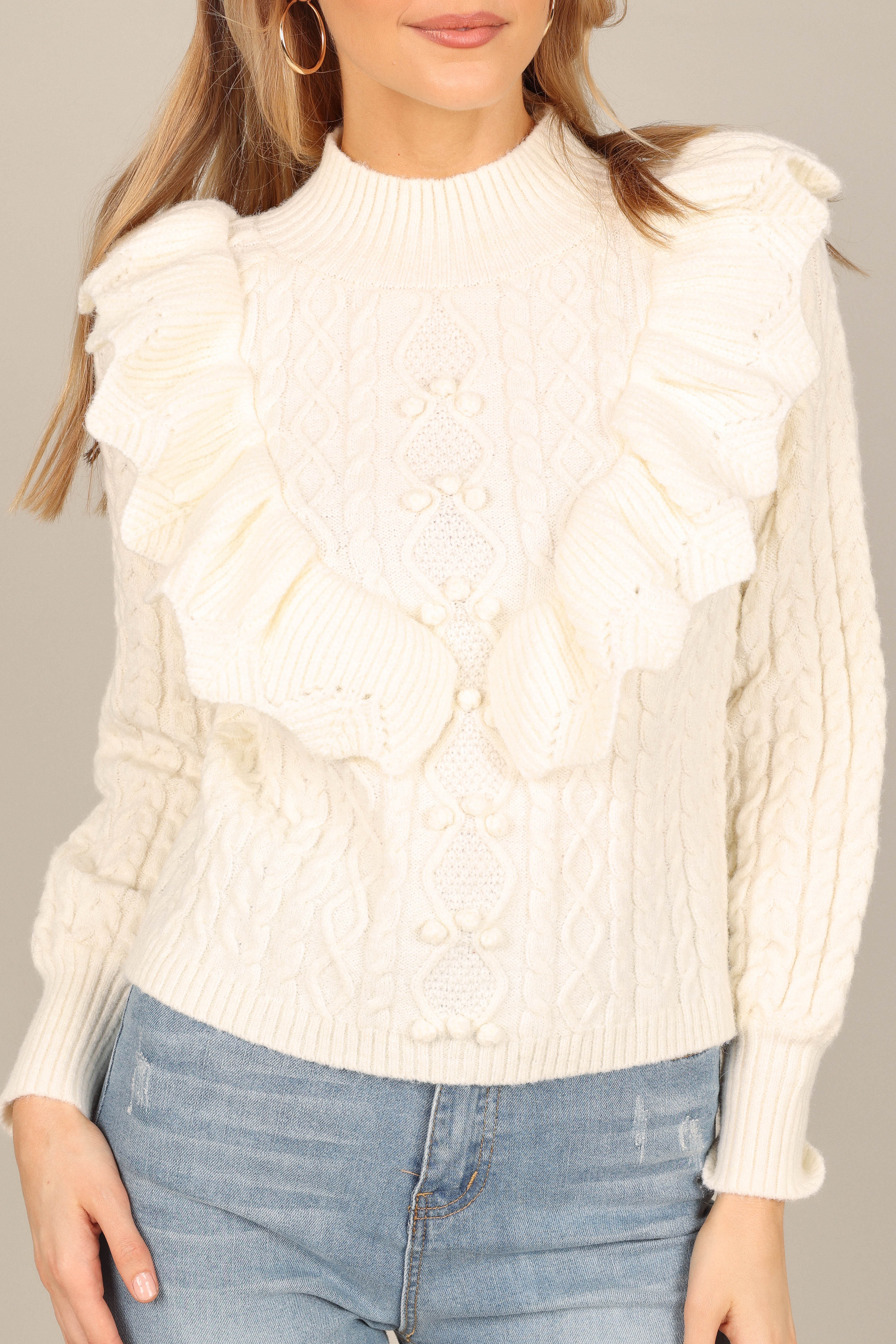 Annette Frilled Knit Sweater - Ivory