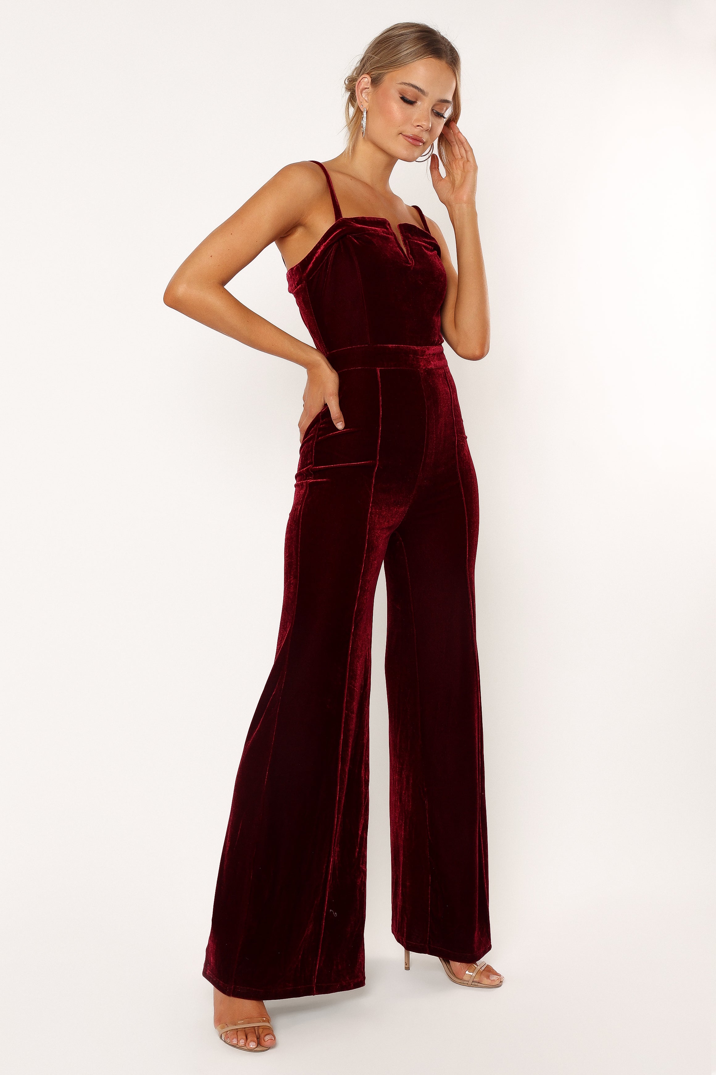 Lexie Velvet Jumpsuit - Burgundy