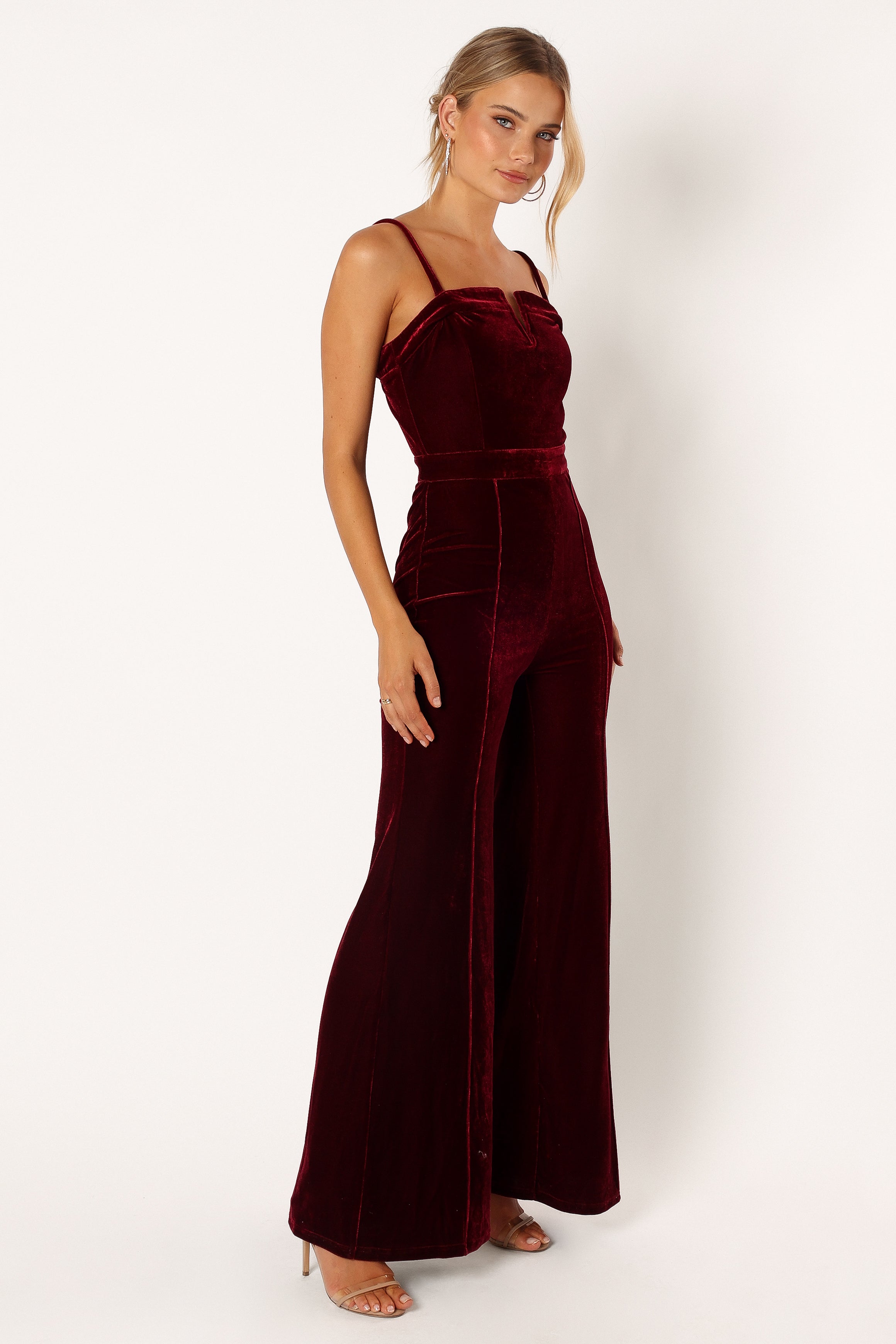 Lexie Velvet Jumpsuit - Burgundy