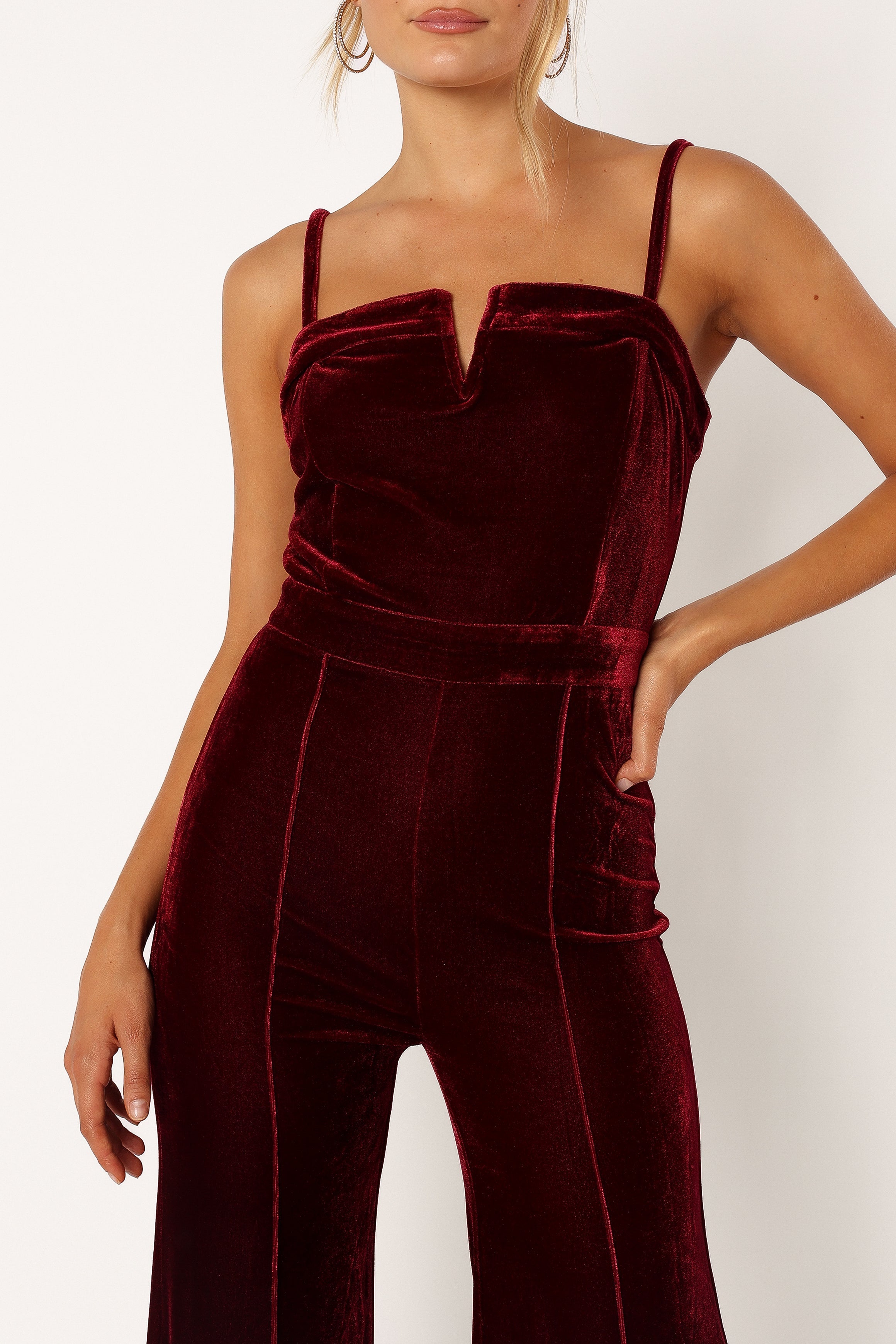 Lexie Velvet Jumpsuit - Burgundy