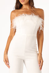 Louise Feather Trim Jumpsuit - White