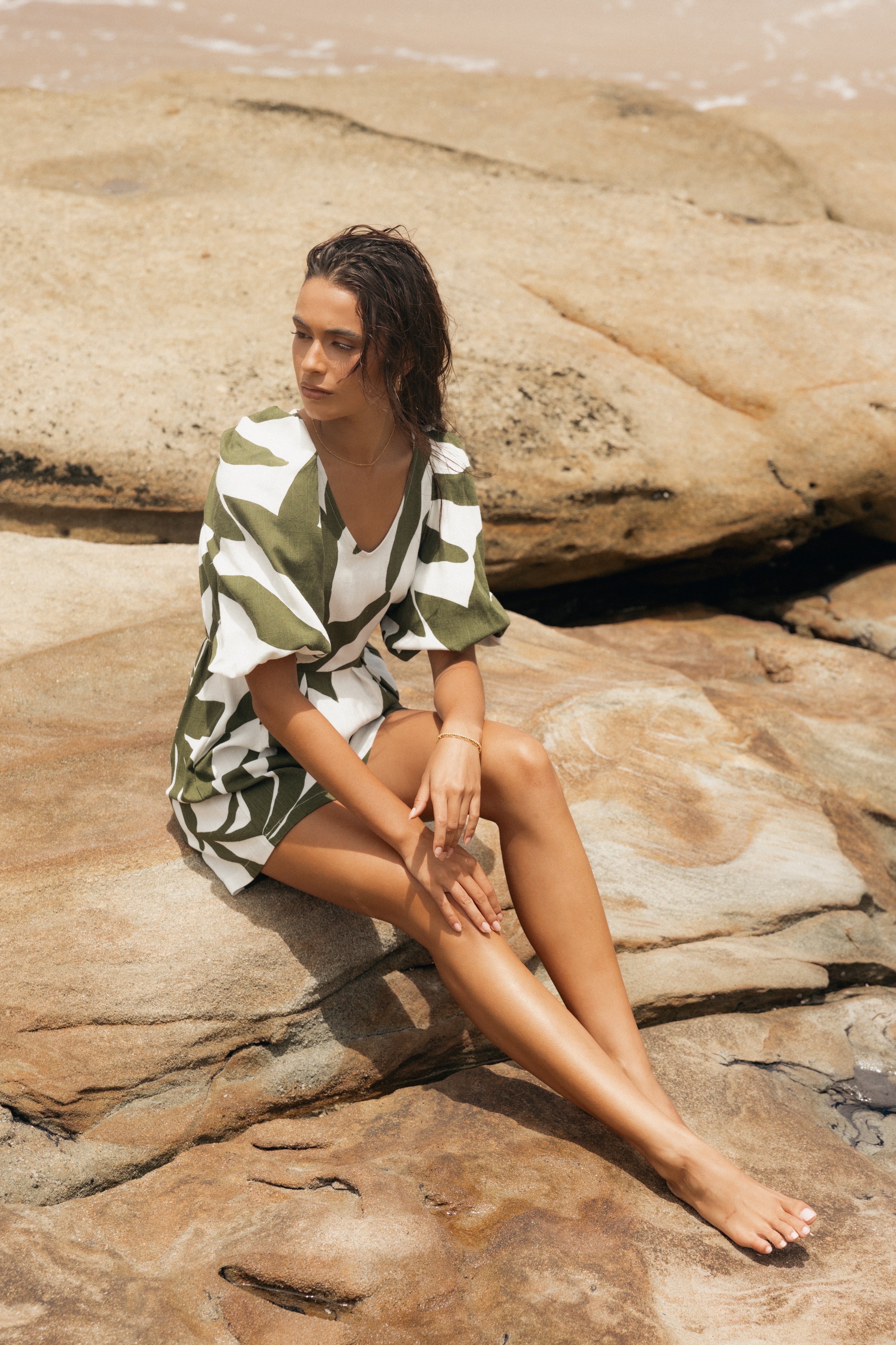 Matilda Romper - Olive Palm